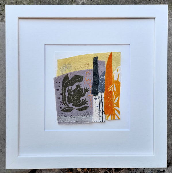 Little Frog ~ linen collage