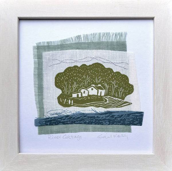 River Cottage ~ hand stitched linen collage