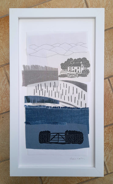 Coming Home ~ hand stitched linen collage