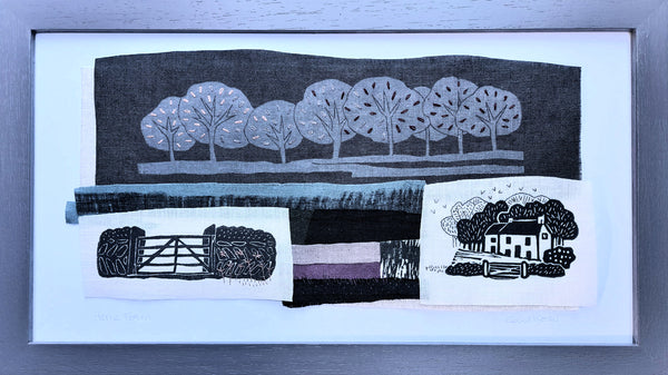 Home Farm (winter) ~ hand stitched linen collage