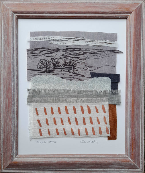Island Home ~ hand stitched linen collage
