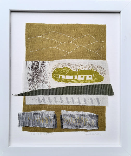 Little Hill Farm ~ hand stitched linen collage