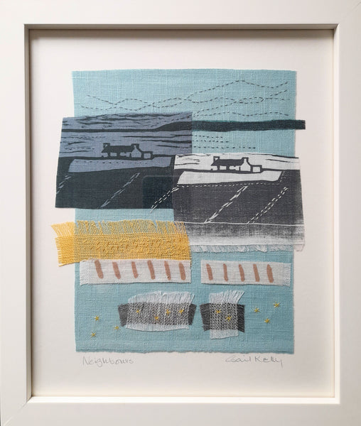Neighbours ~ hand stitched linen collage