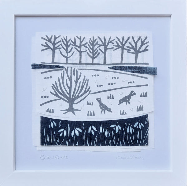 Snow Birds ~ hand stitched linen collage