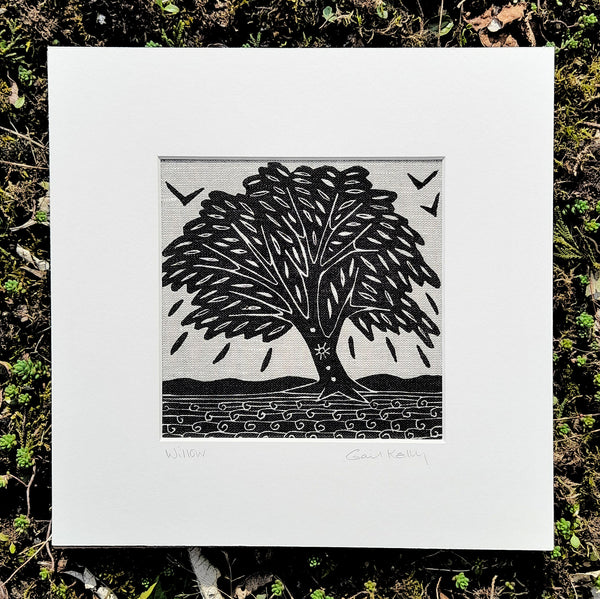 Willow ~ linocut printed on Irish linen