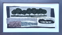 Winter Farm ~ hand stitched linen collage