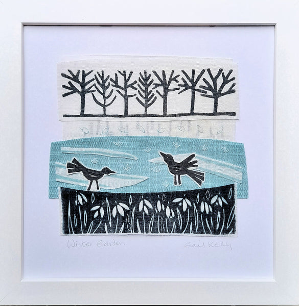 Winter Garden ~ hand stitched linen collage