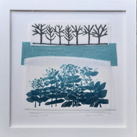 Winter Walk ~ hand stitched linen collage