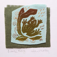 Little Frog ~ hand embroidered collage
