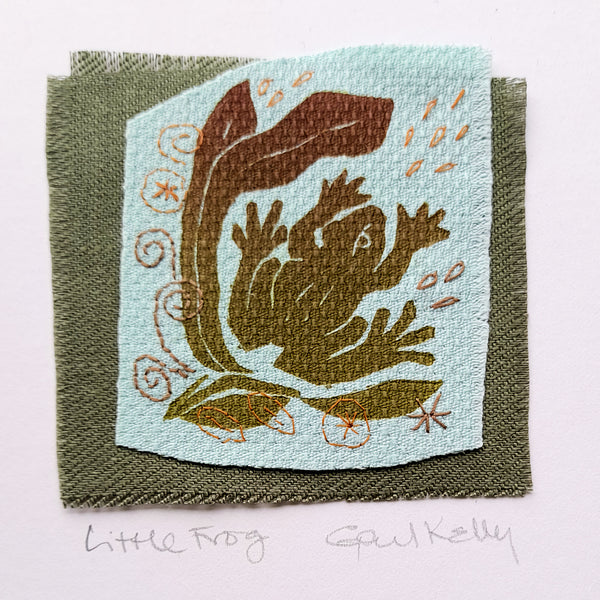 Little Frog ~ hand embroidered collage