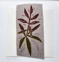 Bromeliad house plant ~ hand stitched linen collage