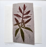 Bromeliad house plant ~ hand stitched linen collage