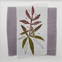 Bromeliad house plant ~ hand stitched linen collage
