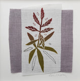 Bromeliad house plant ~ hand stitched linen collage