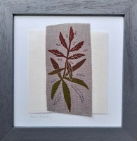 Bromeliad house plant ~ hand stitched linen collage
