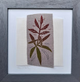 Bromeliad house plant ~ hand stitched linen collage