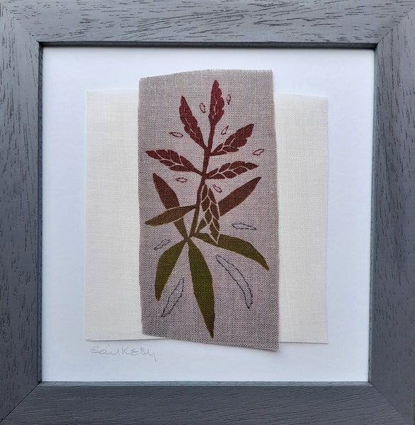 Bromeliad house plant ~ hand stitched linen collage