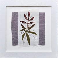 Bromeliad house plant ~ hand stitched linen collage