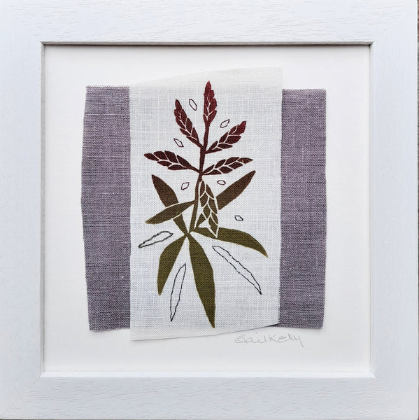 Bromeliad house plant ~ hand stitched linen collage