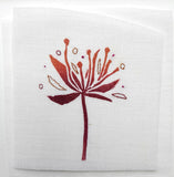 Red flower with seeds ~ hand stitched linen collage