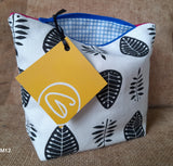 Zip Bag - leaf pattern with blue and white lining lining