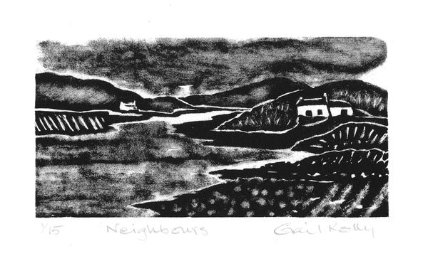 Neighbours ~ hand printed lithograph
