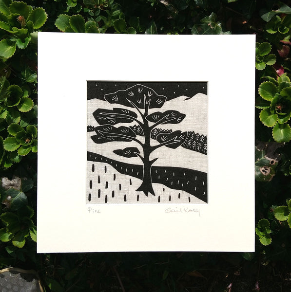 Pine ~ linocut printed on linen