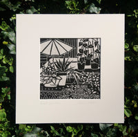 Roof Garden ~ linocut printed on Irish linen