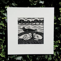 Seal Island ~ linocut printed on linen