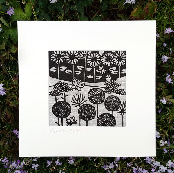 Summer Garden ~ linocut printed on Irish linen