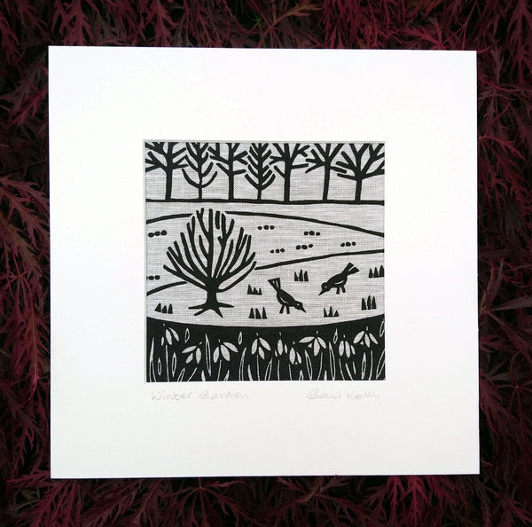 Winter Garden ~ linocut printed on Irish linen