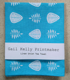 Linen tea towel - turquoise and white