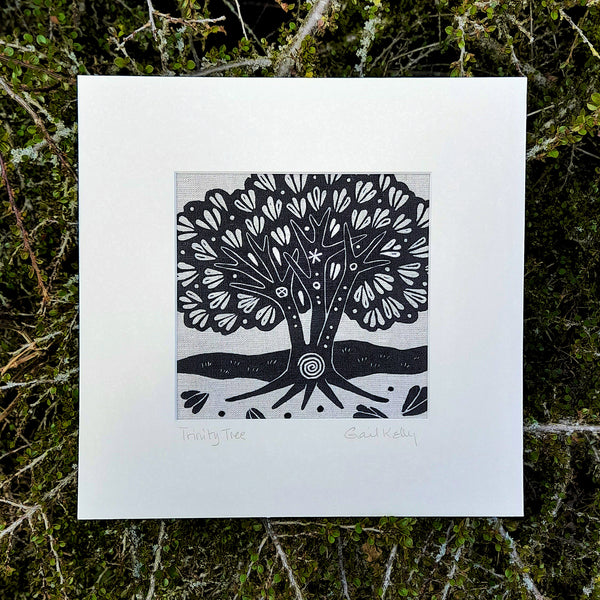 Trinity Tree ~ linocut printed on linen